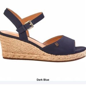 Tommy Hilfiger TWGALLIE Espadrilles Women Wedges Ankle Buckle Blu Sandals9.5 NWT